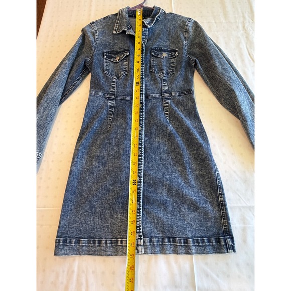 Versona Acid Wash Denim Mini Dress Blue Button Down Long Sleeve XS - Picture 3 of 6